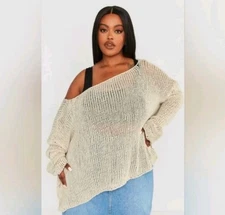 'PrettyLittleThing' Stone Fisherman Knit Sweater