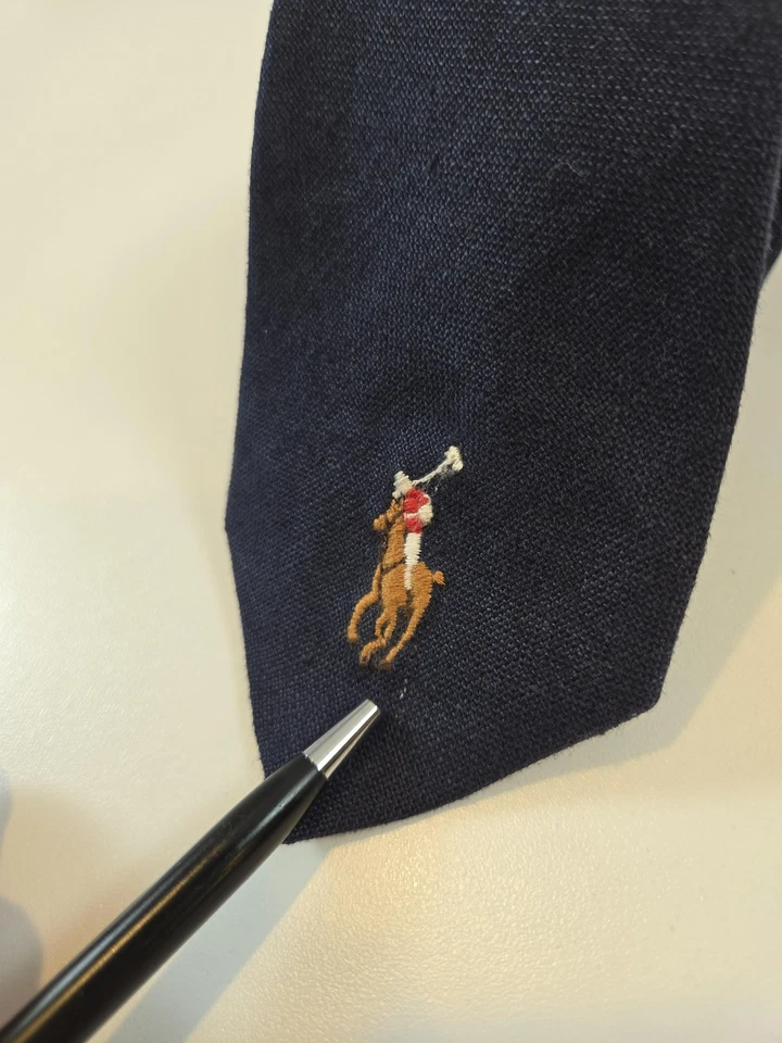 Corbata Polo Ralph Lauren Para Hombre Azul Marino Lino Bordada Big Pony Hecha en Italia Foto 3 de 4