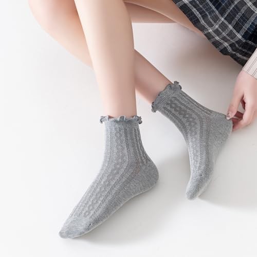 Womens Ruffled Socks Crew Casual Cotton Frilly Breathable Cute Knit Lettuce - Picture 6 of 7