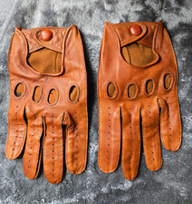 90s Coach Mens Brown Leather Wrist Gloves Size L, Button Logo, Made Hungary