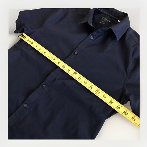 Guess Mens Solid Button Down Blue Shirt Size Small Short Sleeve Front Button - Picture 5 of 8