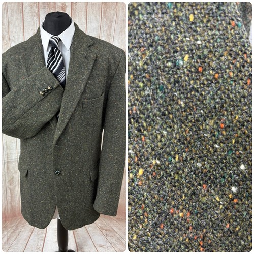 Herren Irish Tweed Sakko Blazer Foxford Wolle 44” 46” lang Vintage fleckig grün - Bild 1 von 17
