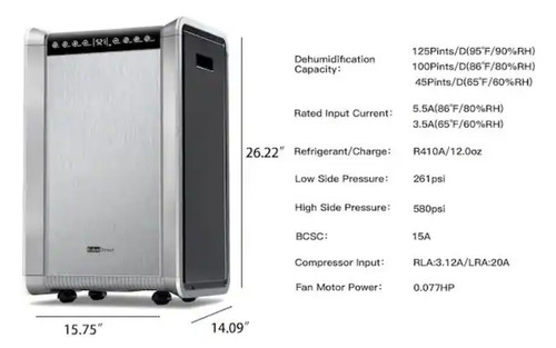 Edendirect125 pt. 8,500 sq.ft. Commercial Grade Dehumidifier for Basement,... - Picture 2 of 5