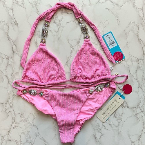 Beach Bunny Raja Triangle Top DD Skimpy Bottom M, L, XL - Flamingo $290 - Picture 11 of 13
