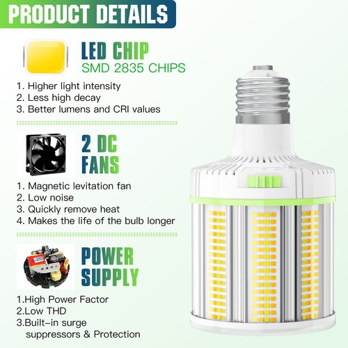 2Pack LED Corn Light Bulb 60W/80W/100W Adjustable E39/E40 Mogul Base,4500K-5700K - Picture 10 of 19