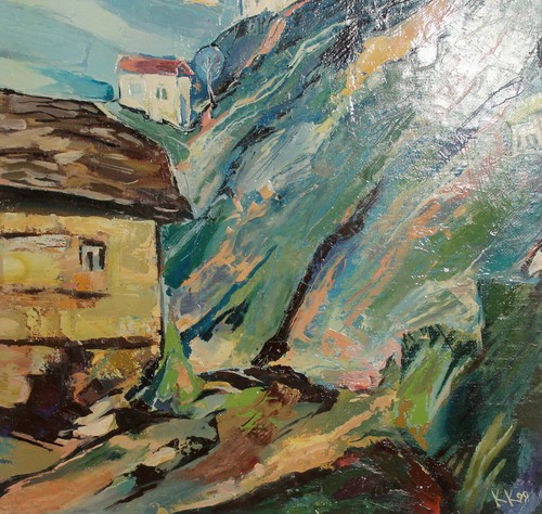 Post impressionist oil painting mountain village landscape signed - Picture 9 of 11