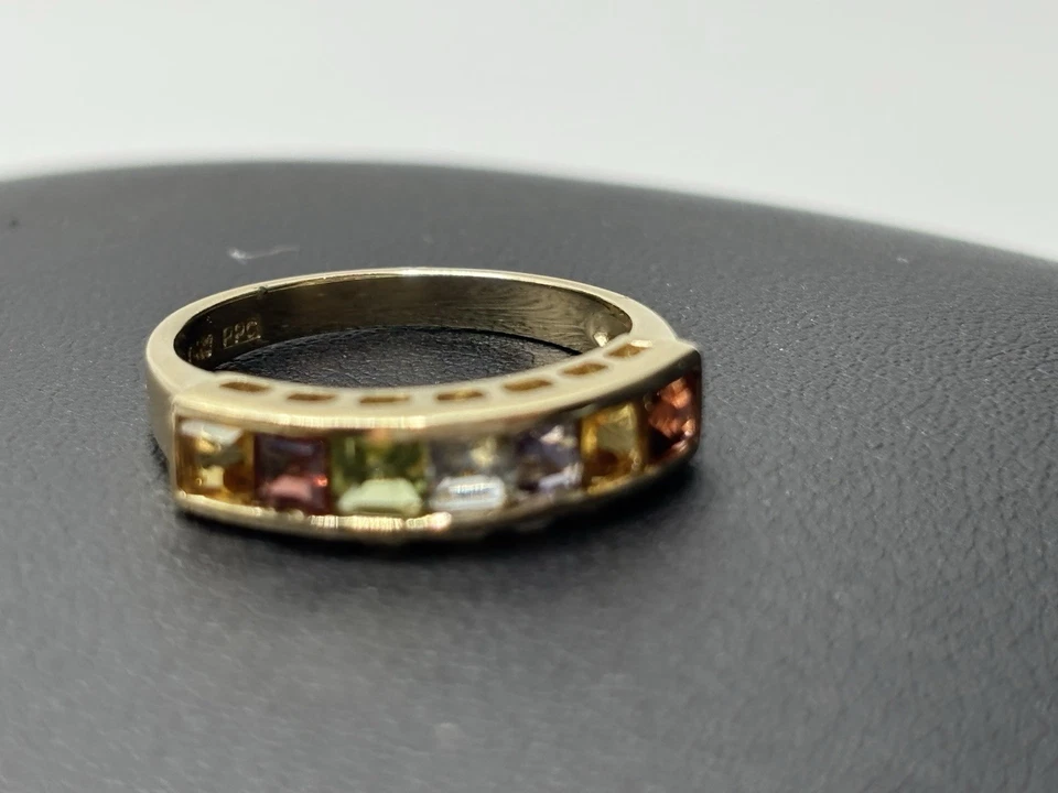 14K YELLOW GOLD MULTI COLOR GEMSTONE RING BAND SIZE 6 2.69g VINTAGE - Image 3 of 4