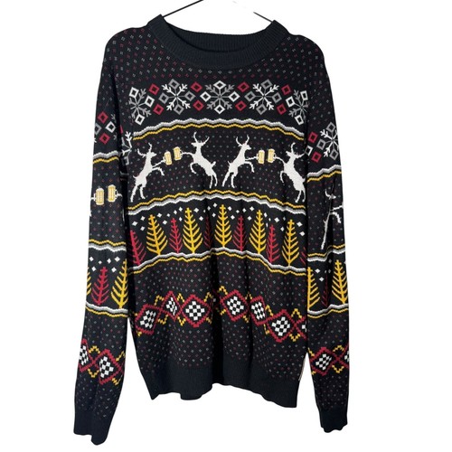 Tipsy Elves Calibrew Oversized Christmas Sweater Black Large Holiday Winter