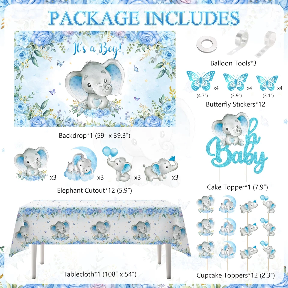 Elefante Baby Shower Decoraciones para Niño Elefante Tema Fiesta de Cumpleaños Suministro... Foto 3 de 4