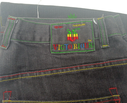 Jeans VICTORIOUS Y2K Weed Pot Hoja Cannabis Romo Talla 42 x 32, Usados - Imagen 4 de 23