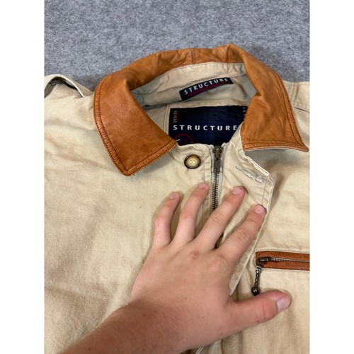 VINTAGE Structure Jacket Mens Large Beige Full Zip Utility Workwear Retro 90s - Picture 6 of 7