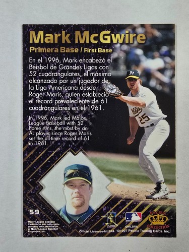 Mark MCGWIRE 1997 Pacific Prism Invincible #59 Athletics - Imagen 2 de 2