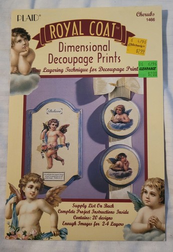 Dimensional Decopage Prints (3) Vintage 1995 Plaid Royal Coat Noahs Arche Cherubs Roses - Bild 4 von 19