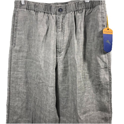NEW Tommy Bahama Men Linen Gray Shadow Relax Pants Large Tropical Beach Nautical