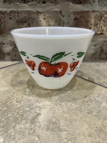 Vintage Anchor Hocking Fire King cherry & apple bowl, 5.5 inches across