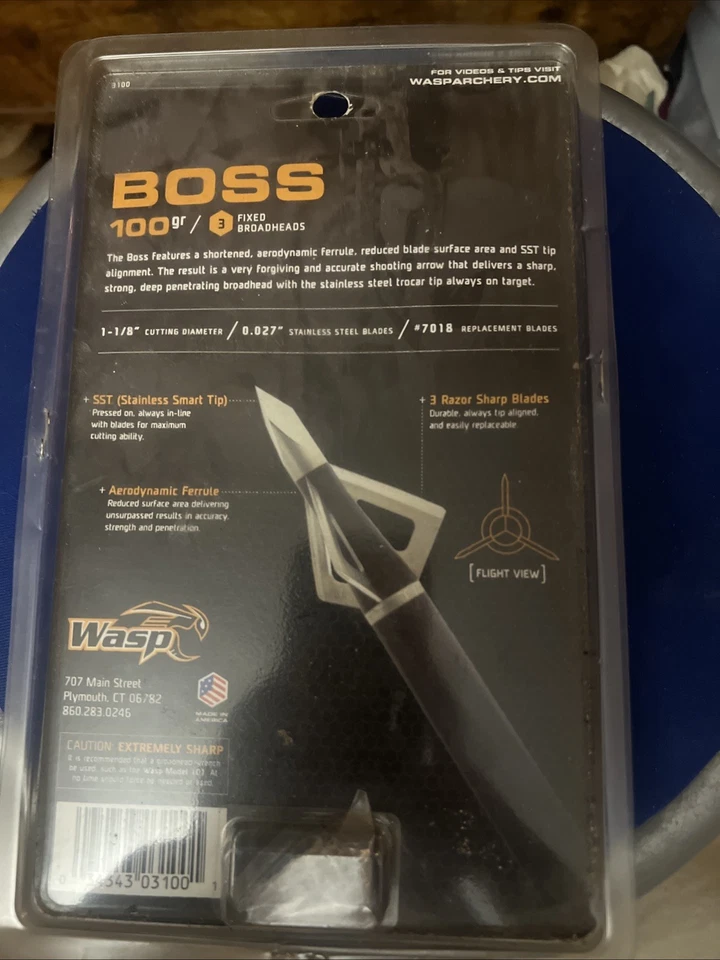 Wasp Boss Broadheads 3 Blade 100 Grain 3 Pack + 2 Sets Extra Blades New Unopened - Image 3 of 3