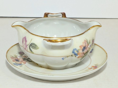 Gorgeous Antique Haviland Limoges Rose Flowers Gravy Boat w/ Underplate - Picture 8 of 9