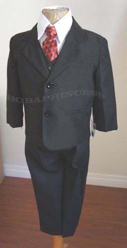 NEW BOYS' (Sz 2/3/4/5/6/7) FORMAL 6 PCS BLACK SUIT SET ,Wedding/ Recital /Party - Picture 4 of 12