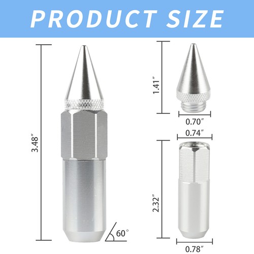 20Pcs Wheel Lug Nuts with Spike Extended Tuner M12x1.5 (Silver) - Picture 3 of 9
