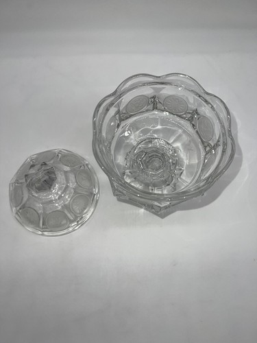 Fostoria Coin Glass Clear Pedestal Lidded Candy Dish - Picture 5 of 7