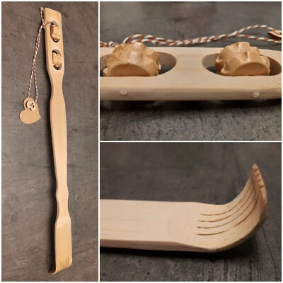 CLEANPRINCE 46 cm Rückenkratzer "Helga" mit 2 Massagerollen Kratzhand Holz Buckel Kratzer