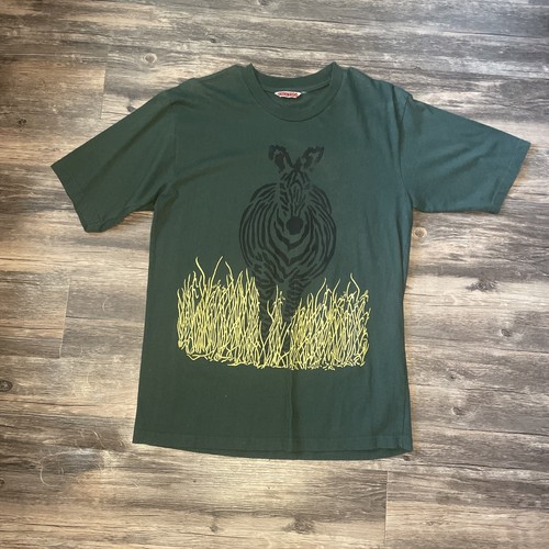 Vintage Tinga Tinga Men's Zebra Green Short Sleeve T-Shirt Size Medium Y2K - Picture 1 of 5