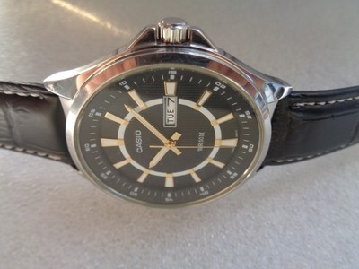 ANALOG TEAKED BLACK DIAL CASIO MTP E108 MODULE 5339 MENS QUARTZ WRISTWATCH