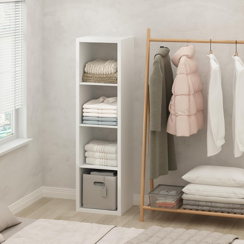 Multipurpose Clothing & Closet Storage Organizer Shelf, 4-Cube, White- Free Ship