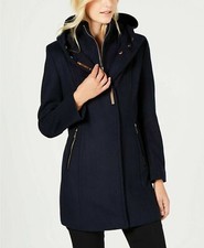 Calvin Klein Faux-suede-patch Hooded Coat, Size S Navy