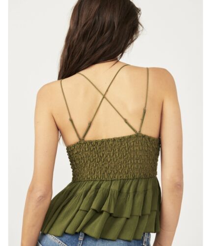 Free People Intimately Adella Cami Tank Top oliv Spatz grün Rüsche XS, S, M - Bild 2 von 8