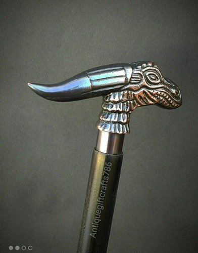Bastón de madera estilo mango de diseñador cabeza de dragón hecho a mano bastón vintage NUEVO - Imagen 3 de 11