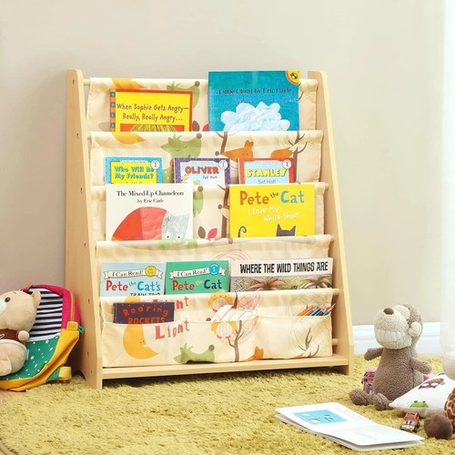 Kids Childrens Book Shelf Wooden Sling Storage Rack Organizer Bookcase Bookshelf - Picture 7 of 8