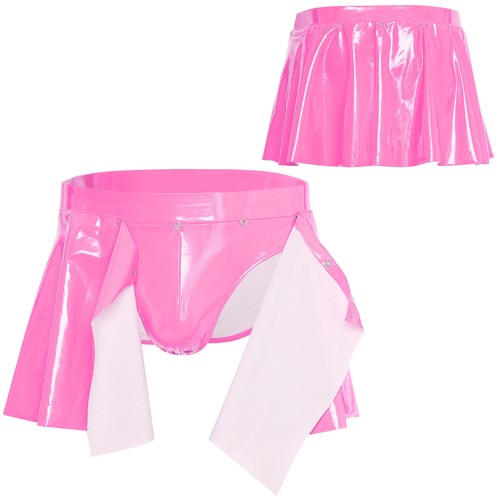 DE Mens Wet Look Underwear Brief With Detachable Skirt Underpants Briefs Costume - Picture 21 of 41
