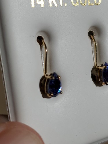 Tanzanite Labcreated Pear Cut Dangle Leverback Earrings14kt Solid Yellow Gold - Bild 18 von 23