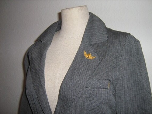 SOLO Blazer de rayas cortas nobles CHECK 100% algodón gris floor 36 NUEVO - Imagen 3 de 3