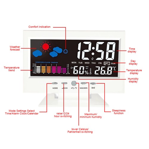 Digital LCD Indoor Outdoor Weather Station Clock Calendar Thermometer Hygrometer - Picture 5 of 21