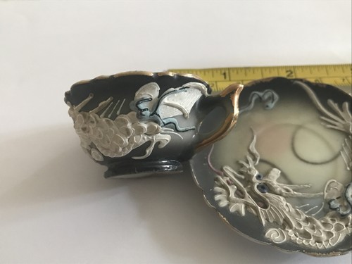 Antique Art Deco Miniature Japanese Ceramic Flying Dragon Tea Cup Saucer - Picture 8 of 23