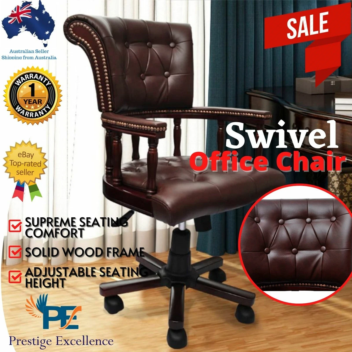 Vintage Chair Office Executive Computer Gaming Leather Seat Work