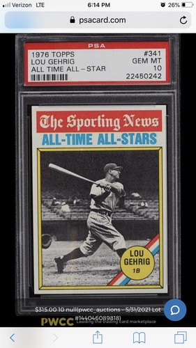 1976 TOPPS #341 LOU GEHRIG TSN ALL-TIME ALL STAR— ULTRA HIGH END💥*** (wph) - Picture 3 of 3