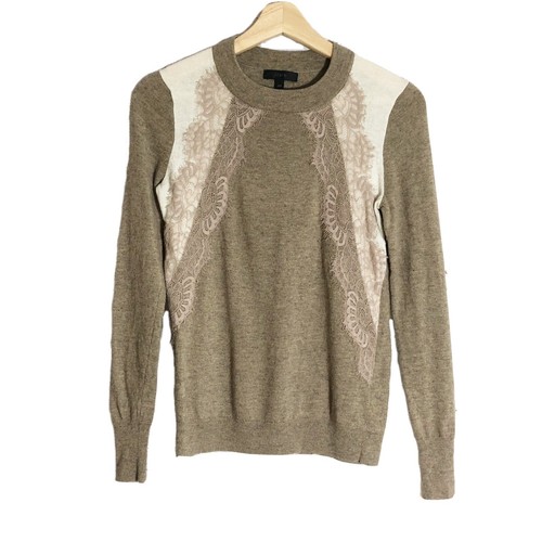 J Crew Wool Blend Lace Applique Pullover Sweater Brown Tan Sz XXS - Picture 1 of 10