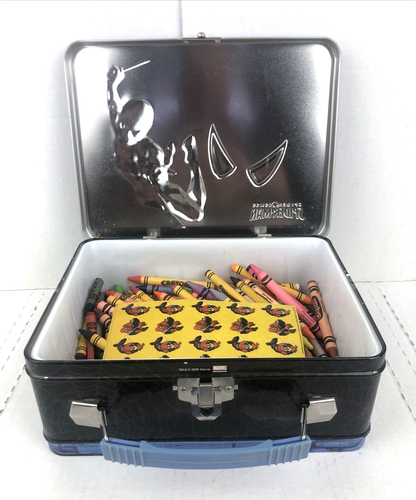 Marvel Spiderman Lunchbox Lata 3D 2009 con lápices Pegatinas Sentido Araña Cuadrado - Imagen 6 de 12