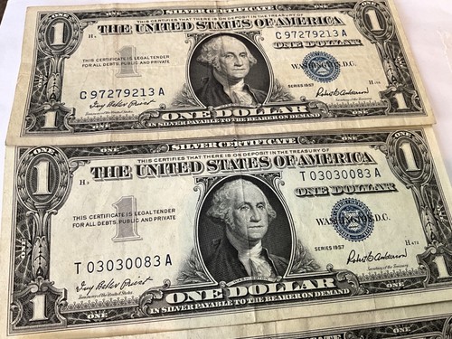 FOUR (4) UNCIRCULATED UNITED STATES SILVER CERTIFICATE SERIES 1957 $1.00 BILLS - Picture 17 of 17