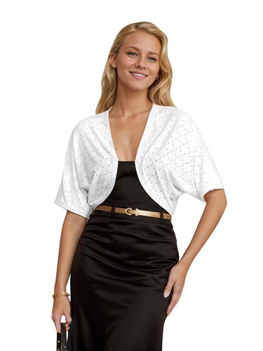 Women's Open Front Bolero Shrug Batwing Short Sleeve Cropped Cardigan NEW - Picture 11 of 14