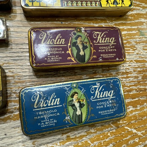 Lot Of 5 Tin Cases W/ 1 Harmonica. Violin King And Opera. Antique 1920s -later - Picture 2 of 14
