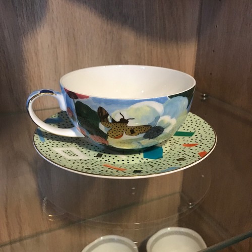 T2 cup and saucer set blue green floral Bonnie and Neil LIKE NEW - Picture 3 of 6