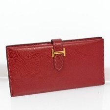 Authentic HERMES Bearn Wallet Leather Red France H2674AS705