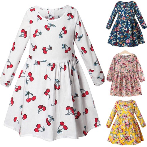 Kids Kids Girls Holiday Floral Printes Dresses Princess Long Sleeve Tutu Dresses - Picture 5 of 13