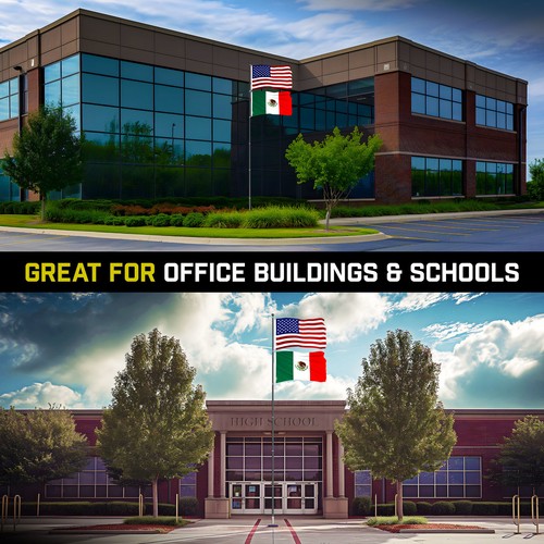 25 Ft Telescoping Flagpole Black & American and Mexico Flags Emb 300D 3x5Ft - Picture 5 of 9