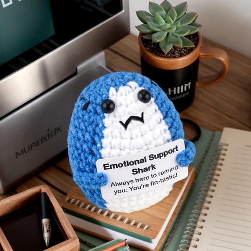 Emotional Support Shark Positive Knitted Shark With Inspirational Card Soft Toys - Picture 9 of 13