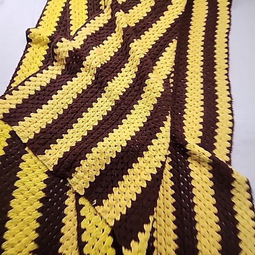 Vintage Crochet Afghan Grannycore Blanket Shawl Chunky 86x29 Fall Retro 80s - Picture 1 of 3